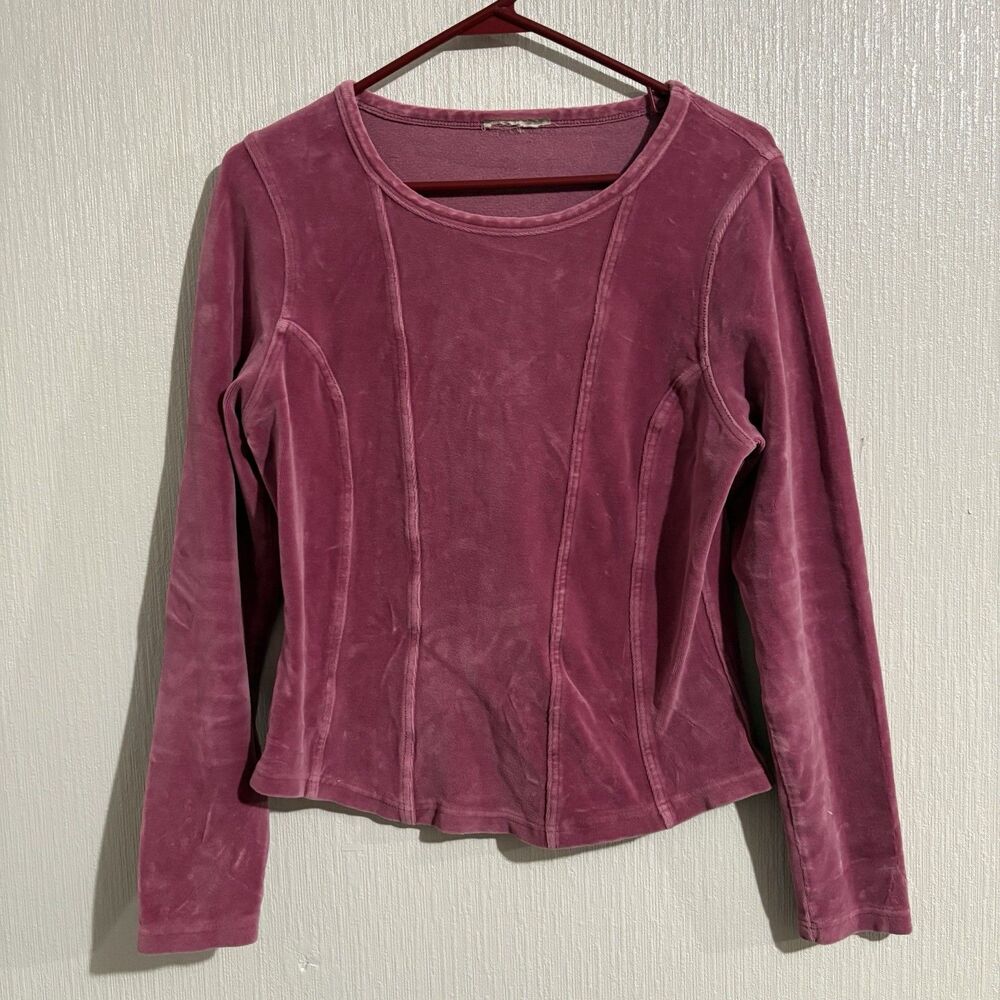 Y2K Pink Fitted Velvet Top Long Sleeve 2000s Party Fun Cute Vintage No Tag Med?